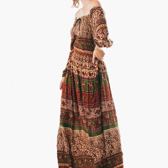 Colorful peasant maxi dress short sleeve off shoulder boho summer floral tie dye - Picture 5 of 6